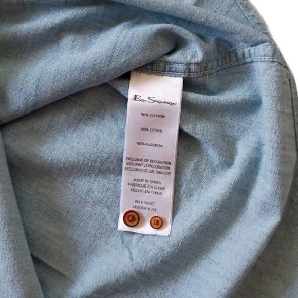 Ben Sherman NWT Men's XL Chambray Short Sleeve Shirt Blue Casual Button-Up - Picture 6 of 8